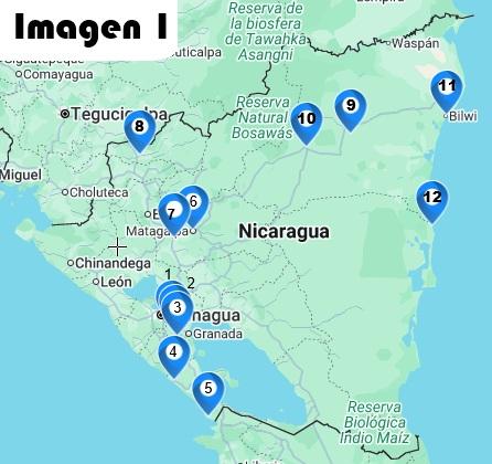 Mapa con la ubicación geográfica de las comunidades indígenas visitadas